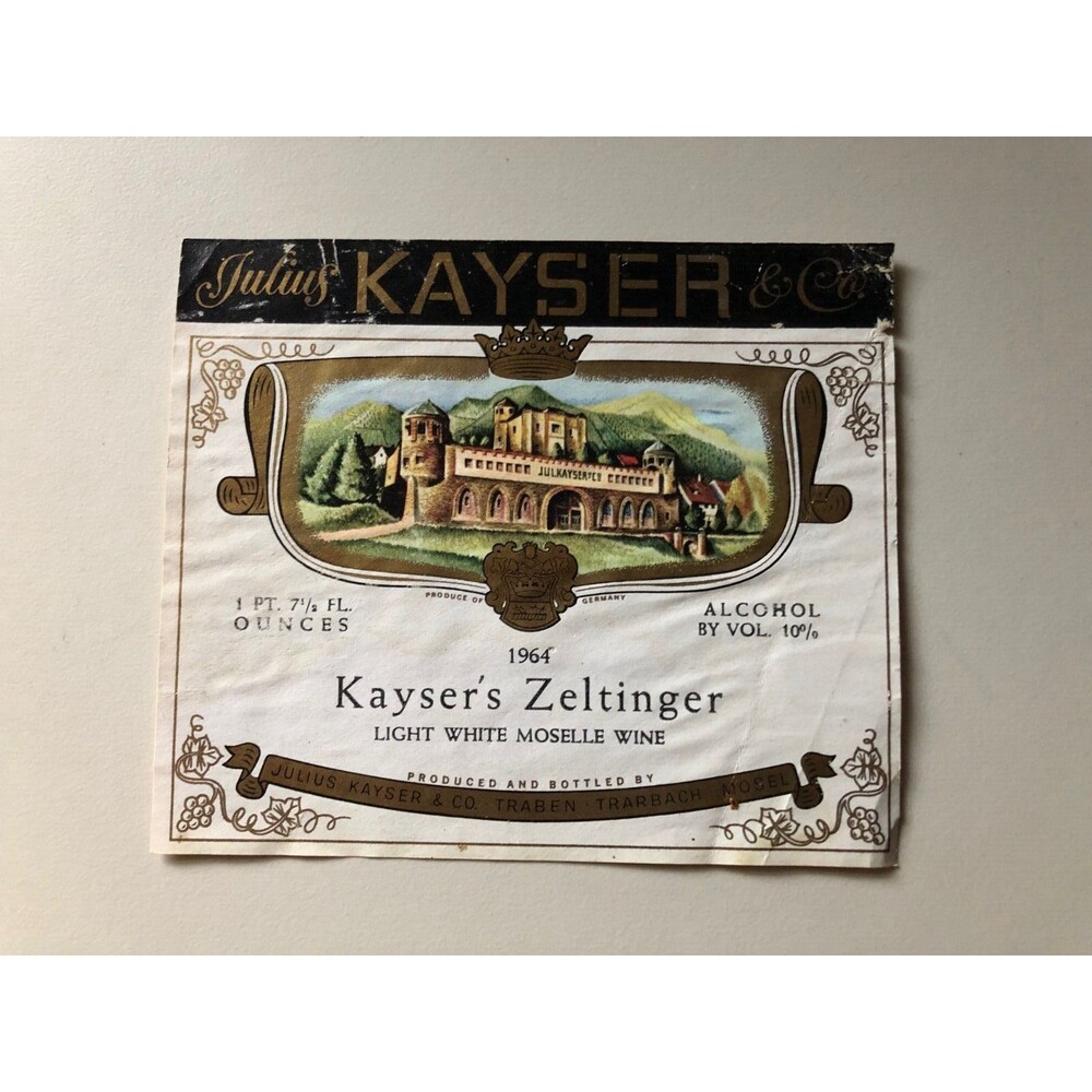 Vintage Original Wine‎ Label 1964 Julius KAYSER'S Zeltinger Collectable